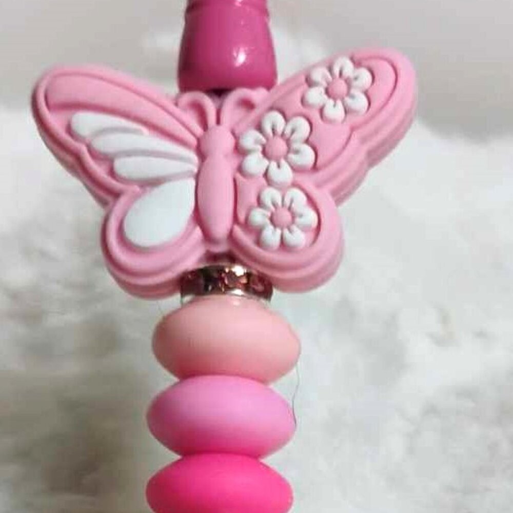 Hand Beaded Pen ~ Flutterbies! ~ Pink butterfly